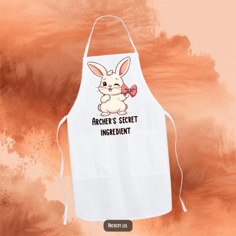 Funny Rabbit Archer Apron: A determined rabbit is depicted drawing a bow, perfect for a humorous cooking accessory.