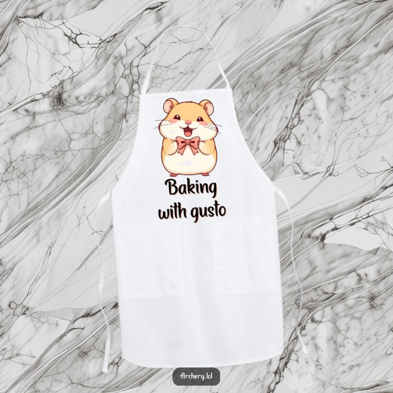 Funny Hamster Archer Apron: A determined hamster holds a tiny bow while wearing an apron, ready to cook with grit.