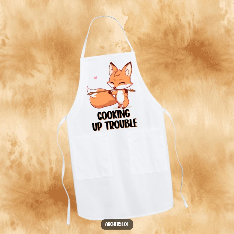 Funny Mischievous Fox Apron: A winking fox shoots an arrow while wearing an apron, embodying a playful chef.