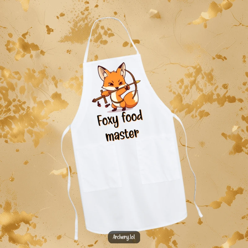 Funny Fox Archer Apron: A determined fox strikes an archery pose, ready to protect the wearer in the kitchen.