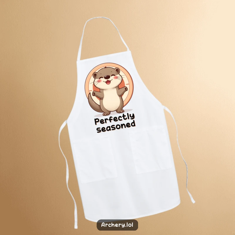 Funny otter apron, a joyful otter stands proudly by a target, ready to tackle kitchen tasks with cheerful precision.