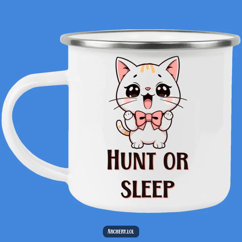 Funny Camping Mug: Determined Cat Bow Hunter - Outdoor Humor Gift