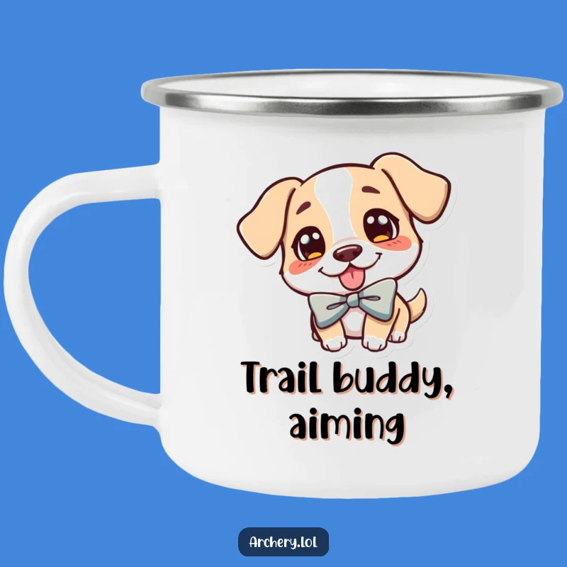 Funny Dog Archer Camping Mug: Cheerful Pup Tongue Out, Adventure-Ready Gift