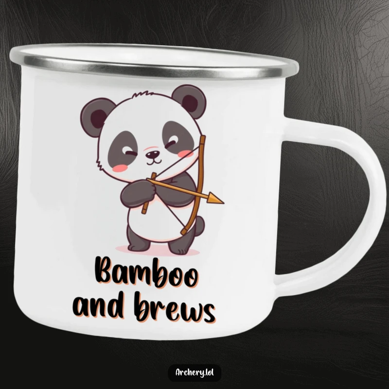 Funny Panda Archer Camping Mug: A silly panda attempts to hold a bow and arrow, perfect for enjoying drinks outdoors.