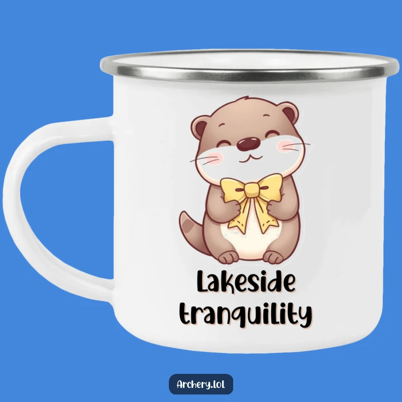 Funny Otter Enamel Camping Mug: Serene Bow Holder Outdoors