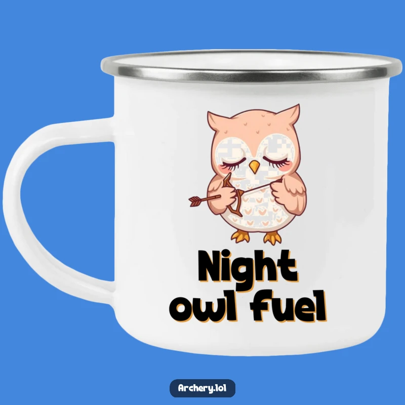 Funny Camping Mug: Sleepy Owl Archer - Gentle Outdoor Humor