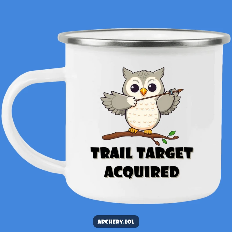 Funny Owl Archer Camping Mug: Joyful Bird's Aim, Rugged Outdoor Gift