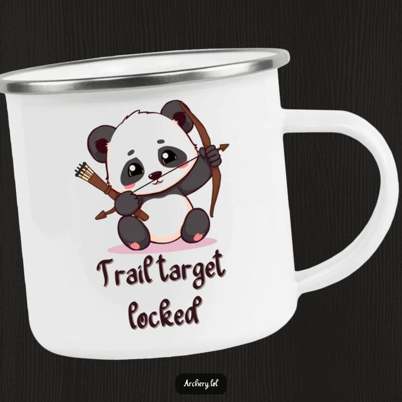 Funny Panda Archer Camping Mug: A durable mug for outdoor enthusiasts featuring a determined panda drawing its bow.