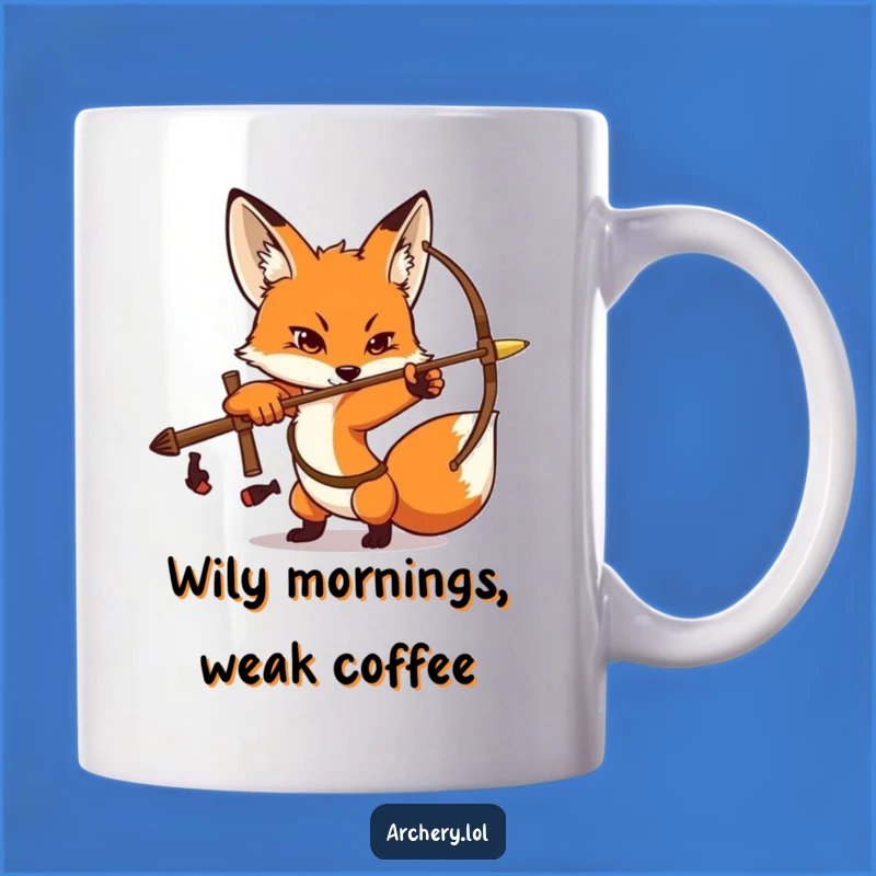 Funny Fox Archer Mug: Determined Fox Striking Pose, Perfect Funny Gift for Focused Shooters