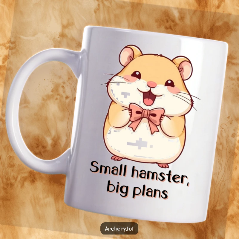 Funny Hamster Archer Mug: A determined hamster holds a tiny bow, focused and ready for action.