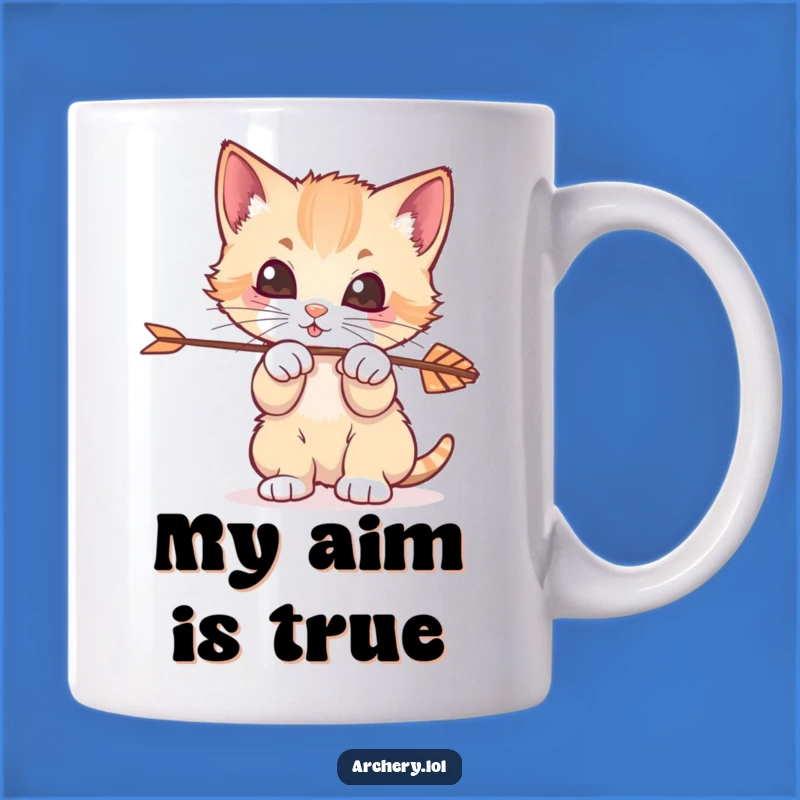 Funny Kitten Archer Mug: Playful Feline Aiming for Laughs, Perfect Gift