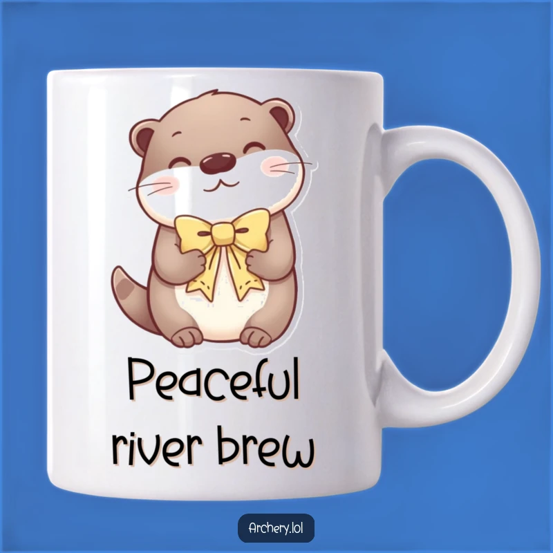 Funny Otter Serenity Mug: Content Otter Holds a Decorative Bow