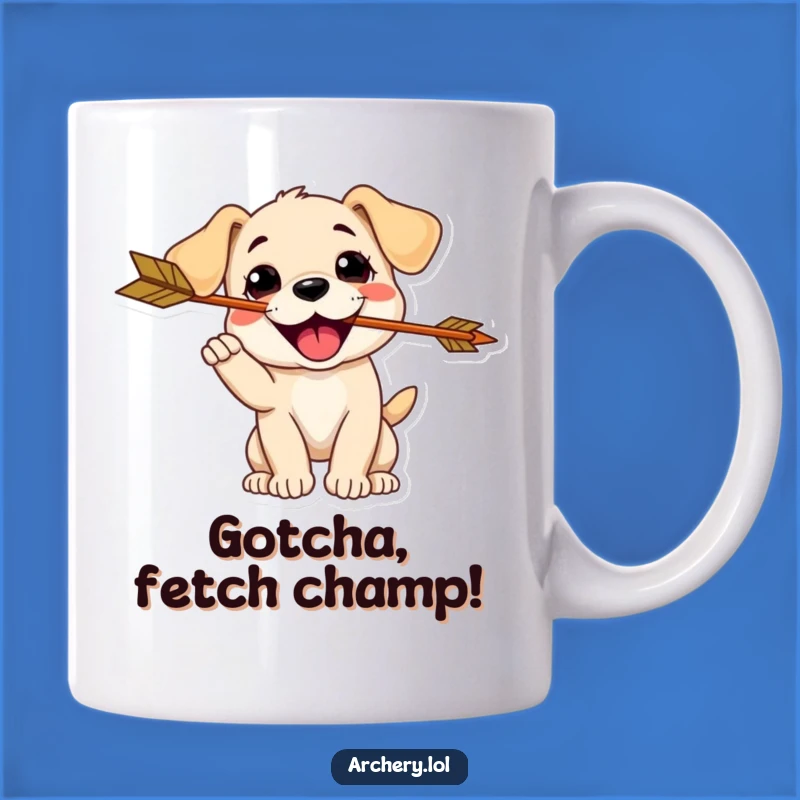 Funny Puppy Archer Mug: Playful Pup Catching Arrows for a Hilarious Gift