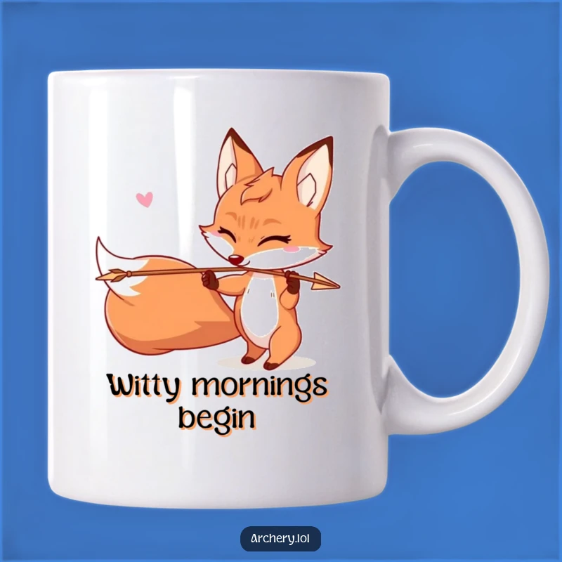 Funny Mischievous Fox Archer Mug: Winking Fox with Arrow, Perfect Gift