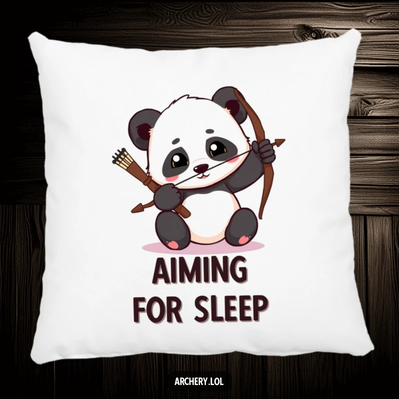 Funny Panda Archer Pillow: A soft pillow featuring a determined panda drawing its bow, adding humorous comfort.