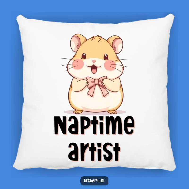 Funny Hamster Pillow: Cozy Comfort with a Bow-Drawing Artist