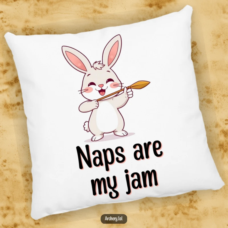 Funny Rabbit Archer Pillow: A cheerful rabbit smiles while shooting an arrow, adding cozy humor.