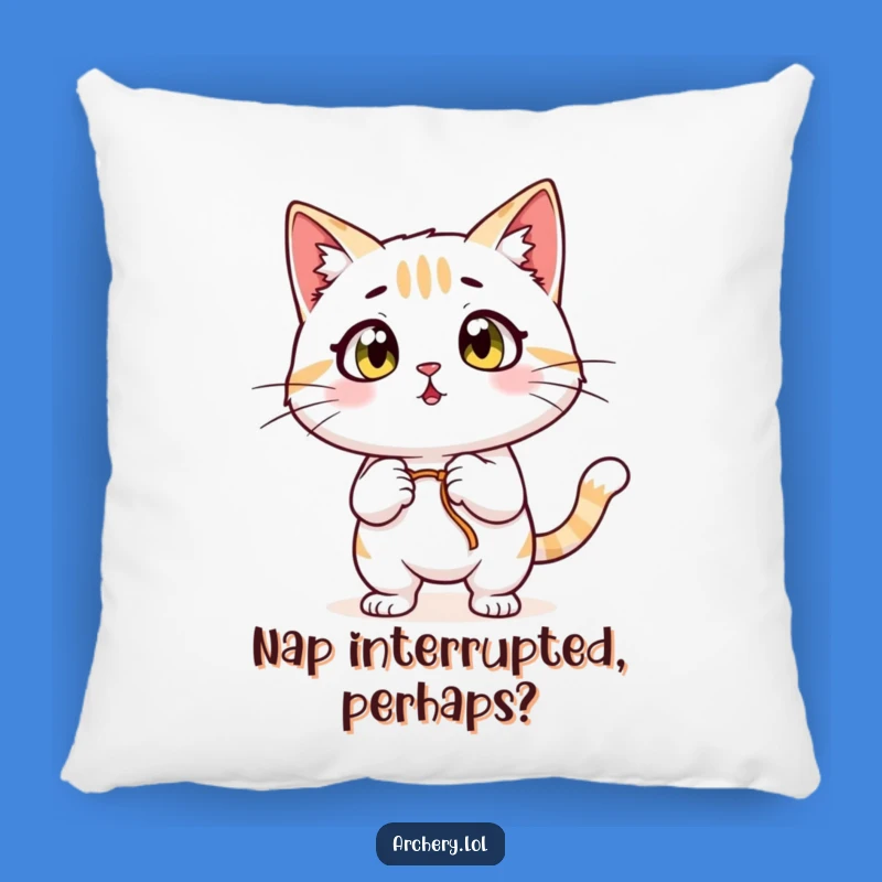 Funny Surprised Cat Pillow: Cozy Wide-Eyed Archer Feline, Perfect Accent