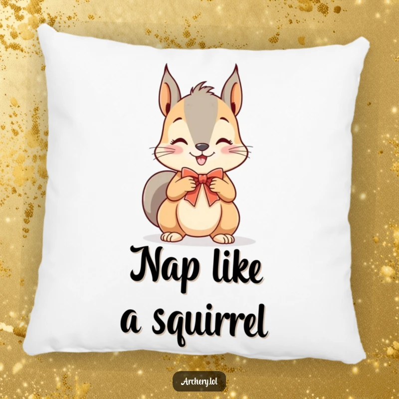 Funny Squirrel Archer Pillow: A playful squirrel grins as it prepares to shoot a tiny bow and arrow, adding comfort.
