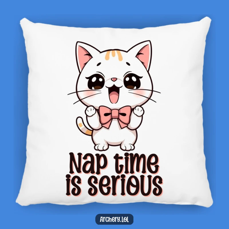 Funny Pillow: Determined Cat Draws Bow - Cozy & Comical Home Decor Gift