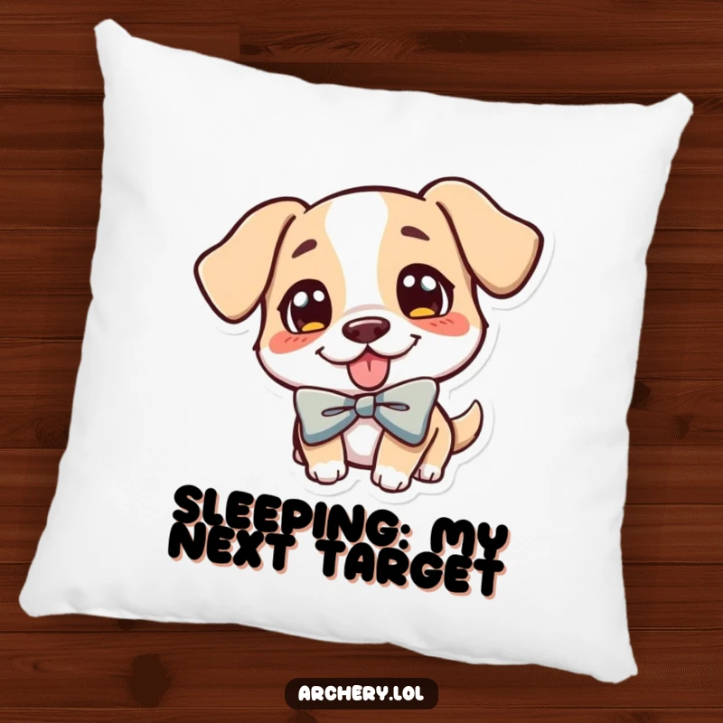Funny Dog Archer Pillow: A cheerful dog with its tongue out, aiming a bow, providing comfort and laughter.