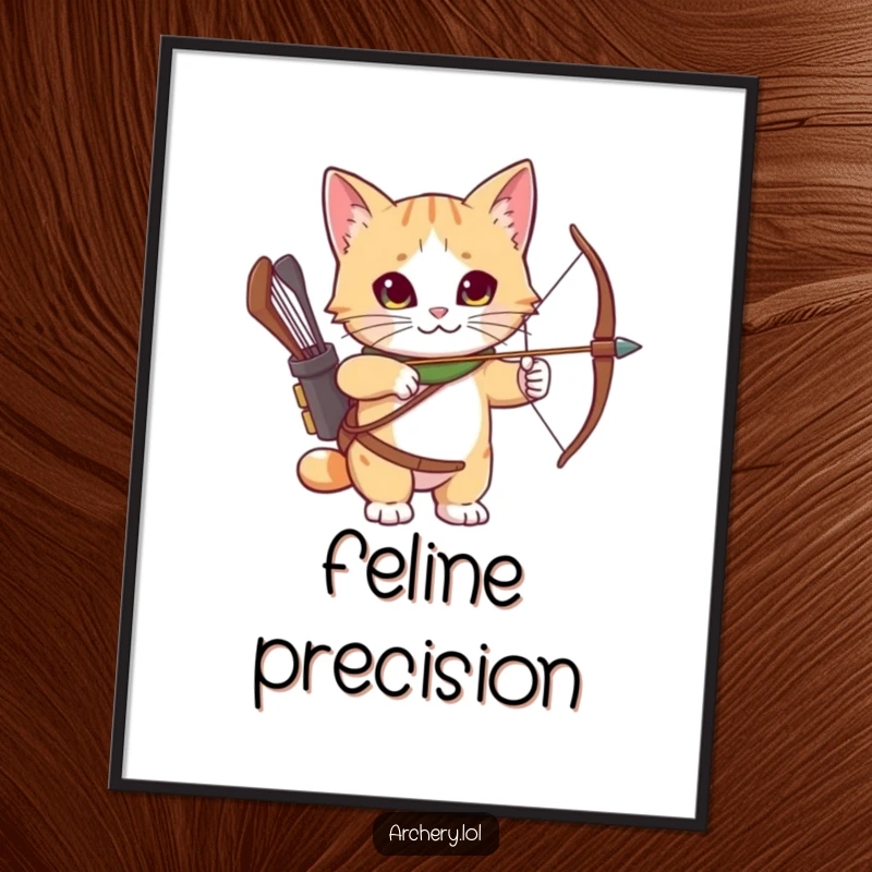 Funny Digital Art Print: A curious cat wearing an archery quiver, looking alert and ready for action.