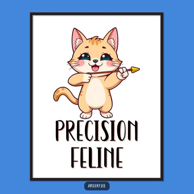 Funny Cat Archer Digital Art: Playful Kitty Arrow Illustration, Instant Funny Gift Download