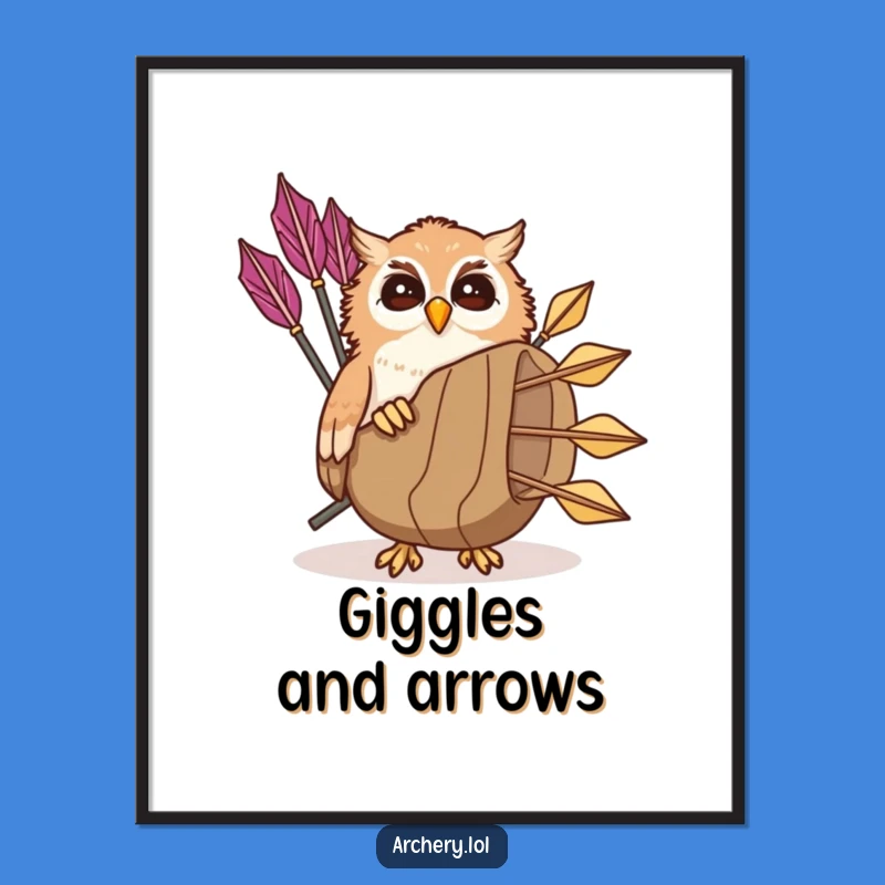 Funny Giggling Owl Digital Art: Peek-a-Boo Archer Illustration, Instant Funny Gift Download