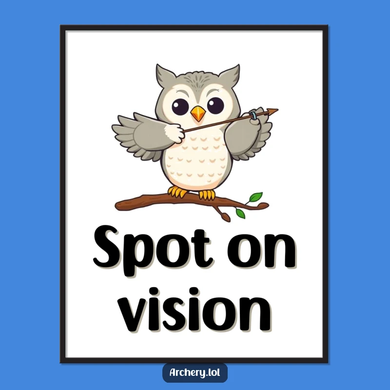 Funny Owl Archer Digital Art: Joyful Bird's Precision, Instant Download Gift