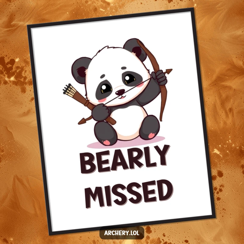 Funny Panda Archer Digital Art Print: High-resolution art of a determined panda with intense focus drawing its bow.
