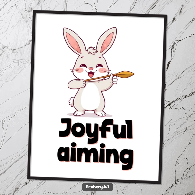 Funny Rabbit Archer Digital Art Print: A cheerful rabbit smiles while shooting an arrow, capturing joy and fun.