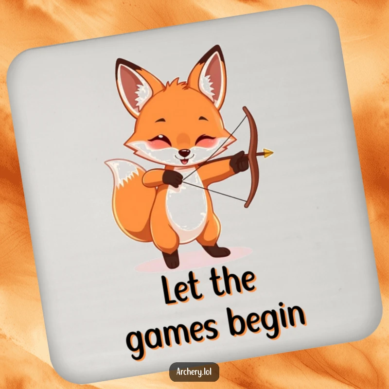 Funny playful fox coaster, twirling a bow and arrow, protecting surfaces, perfect for drinks.