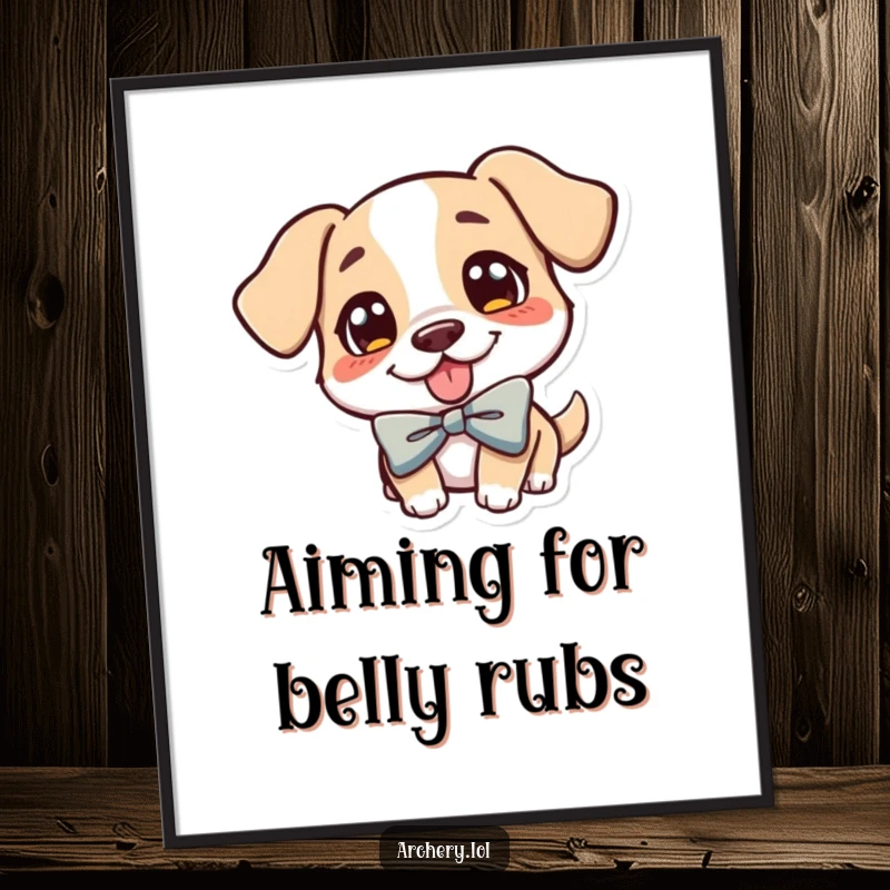 Funny Dog Archer Poster: A cheerful dog aiming a bow, tongue sticking out, conveying playful energy and humor.