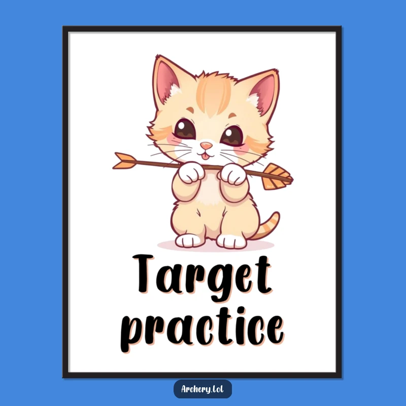 Funny Kitten Archer Poster: Adorable Feline Art, Playful Wall Decor Gift