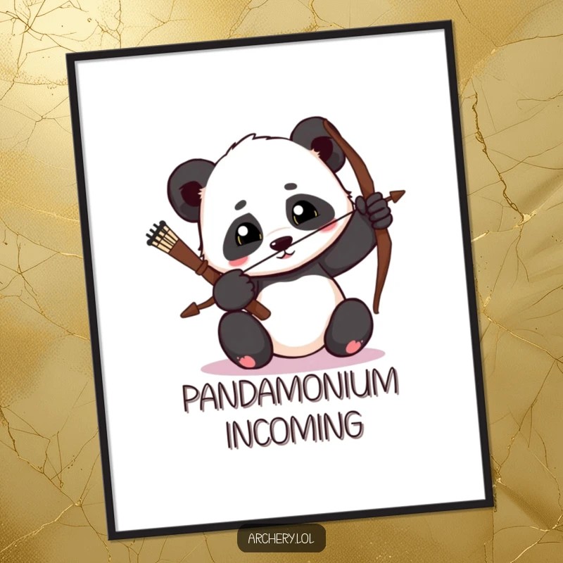 Funny Panda Archer Poster: A striking piece of art depicting a determined panda with intense focus drawing its bow.