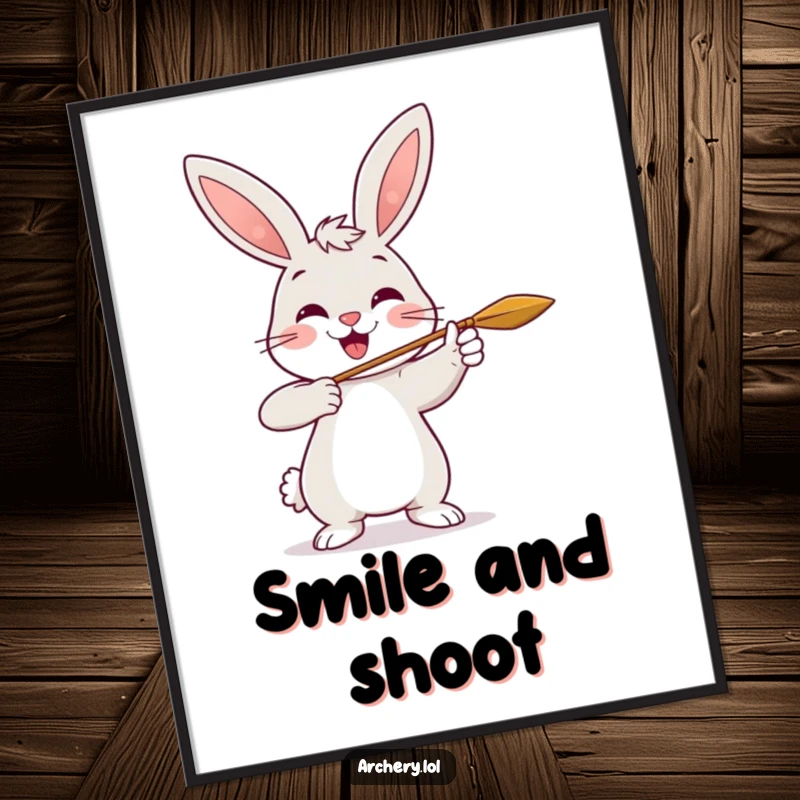 Funny Rabbit Archer Poster: A cheerful rabbit smiles widely while shooting an arrow, bringing joy to walls.