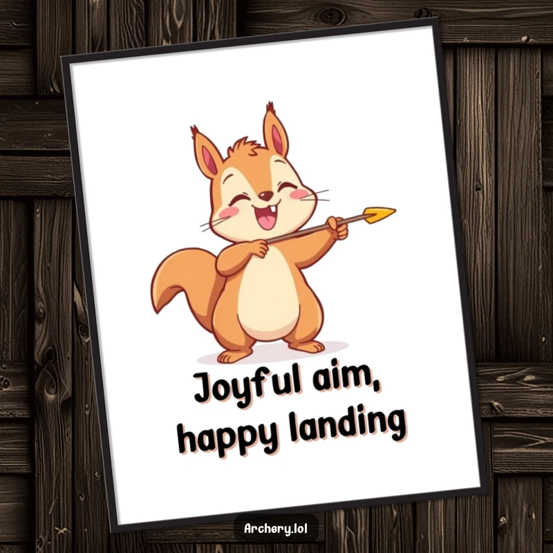 Funny Squirrel Archer Poster: A happy squirrel releases an arrow, bringing cheerful and humorous wall art.