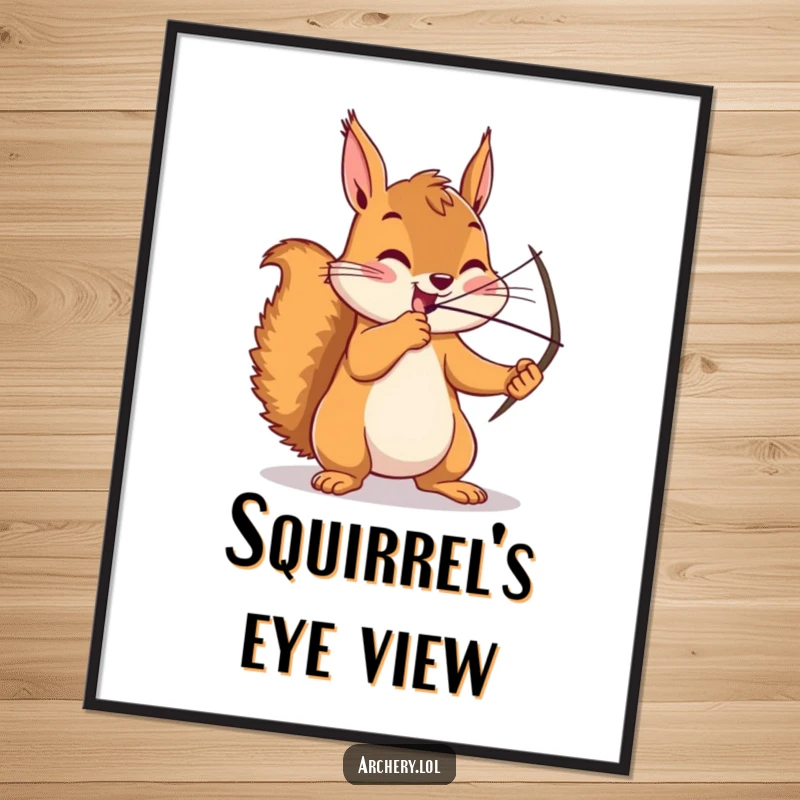 Funny squirrel poster, an enthusiastic archer drawing a bow with intense focus, wildlife art, perfect wall decor.