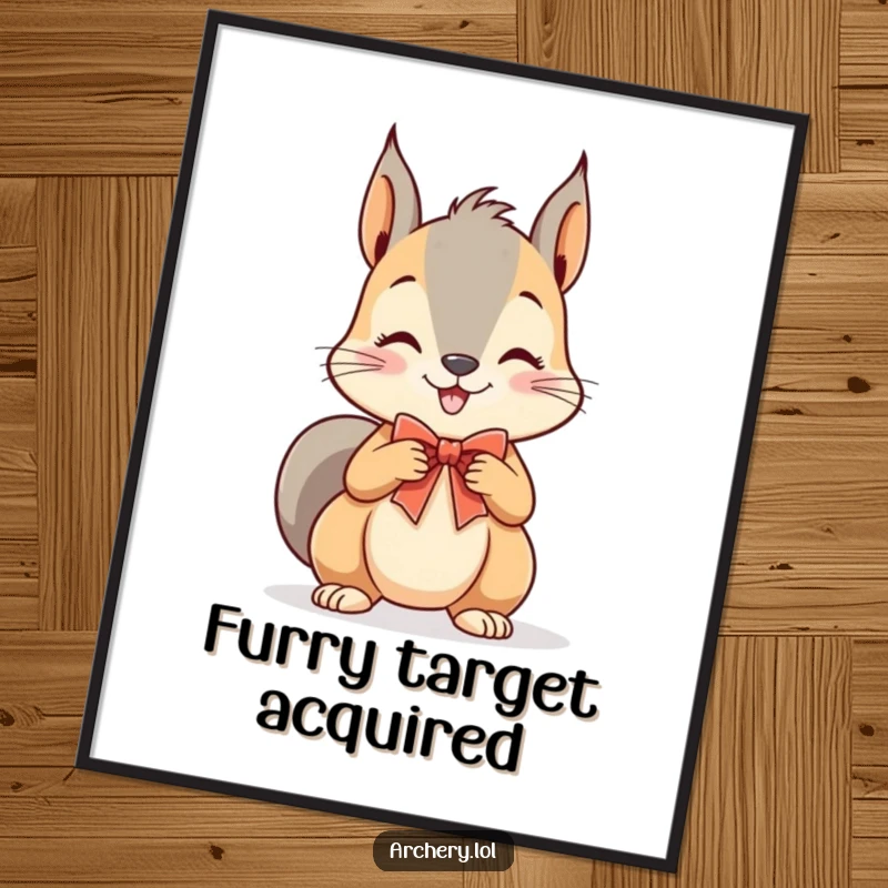 Funny Squirrel Archer Poster: A playful squirrel grins widely, drawing back a tiny bow and arrow, adding humor to walls.