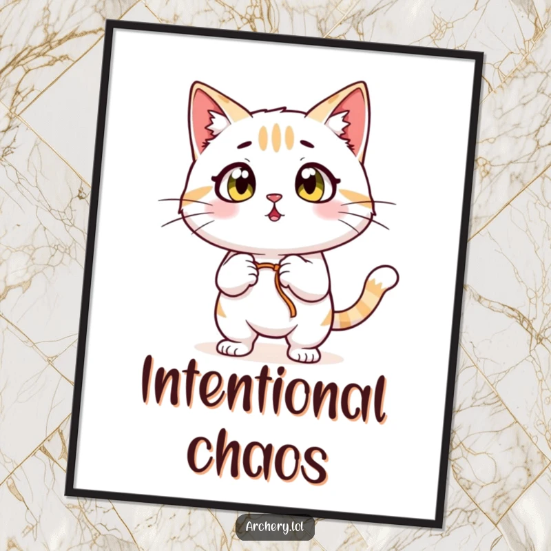 Funny Surprised Cat Poster: A wide-eyed cat pulling back a bowstring in a moment of surprise, creating humorous wall art.