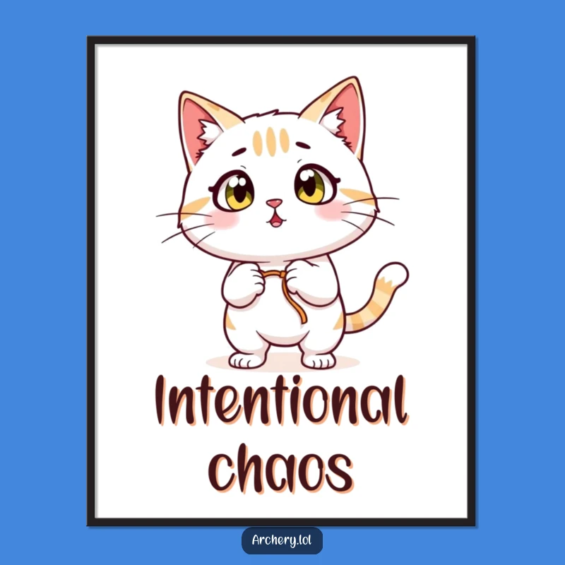 Funny Surprised Cat Poster: Wide-Eyed Archer Feline, Whimsical Wall Art, Gift