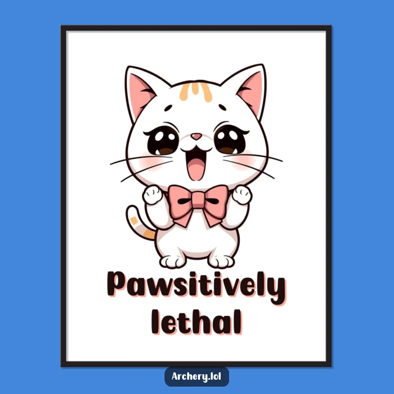 Funny Poster: Determined Cat Draws Bow - Humorous Wall Art Gift Idea