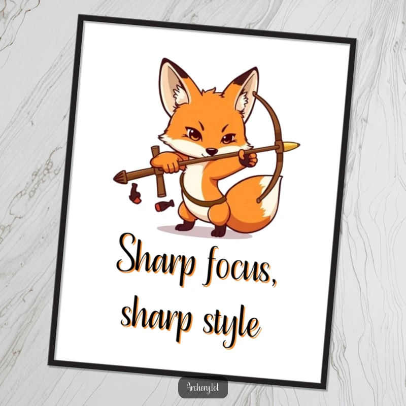 Funny Fox Archer Poster: A determined fox strikes a focused archery pose, embodying concentration and skill.