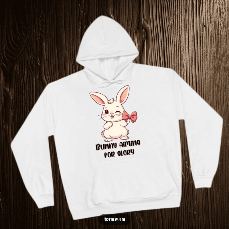 Funny Rabbit Archer Hoodie: A determined rabbit with a serious expression is ready to shoot an arrow, a funny gift.