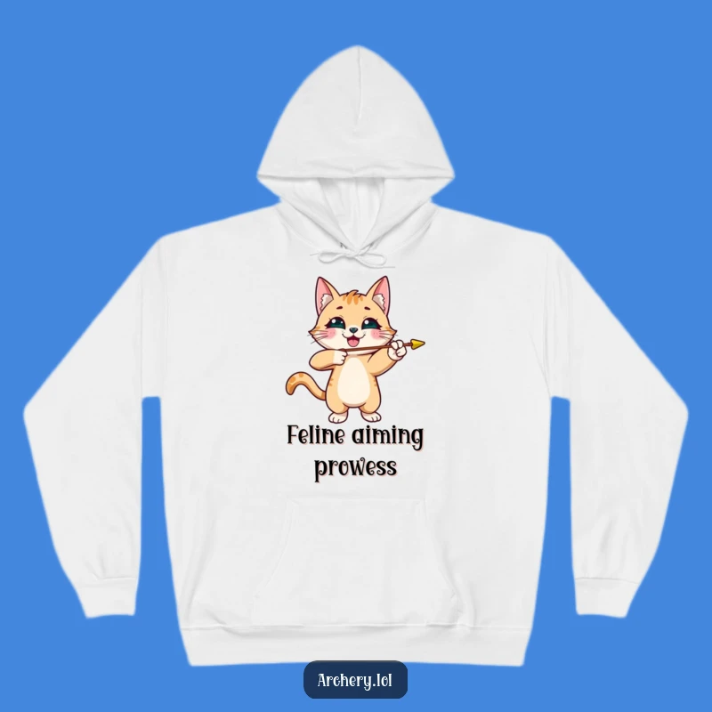 Cozy Funny Cat Archer Hoodie: Playful Kitty Arrow Design, Perfect Warm and Humorous Gift