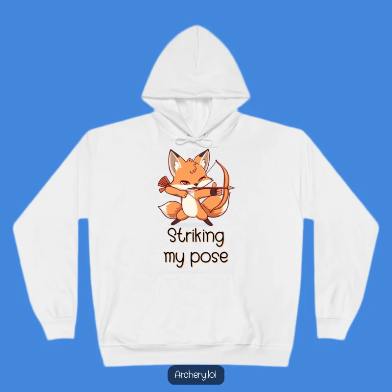 Cozy Funny Fox Hoodie: Winking Archer's Dynamic Pose