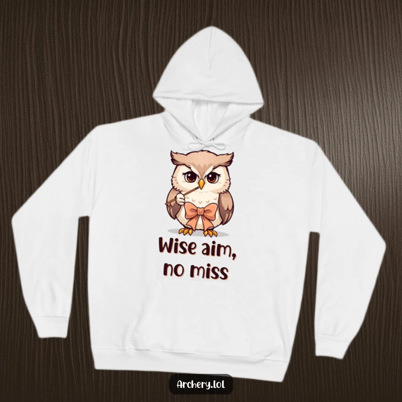 Funny owl archer hoodie featuring a determined owl intensely focused on drawing a bow, a perfect humorous gift.
