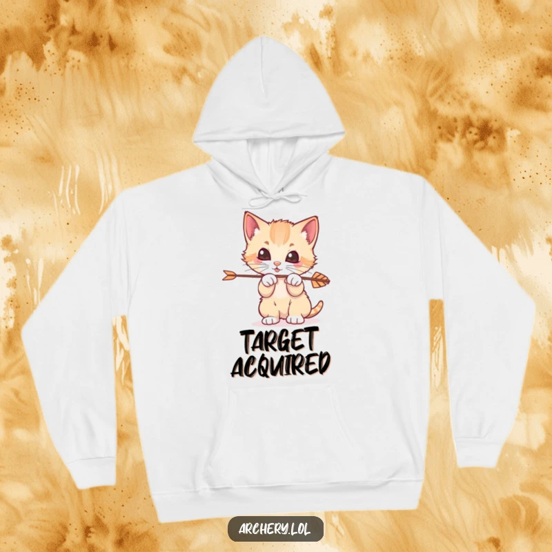 Funny Kitten Archer Hoodie: A warm, cozy hoodie featuring a playful kitten comically interacting with an arrow.