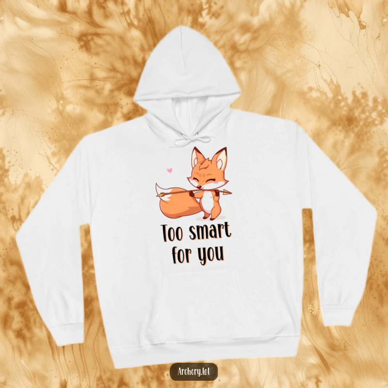 Funny Mischievous Fox Hoodie: A fox winks slyly while shooting an arrow, featured on a cozy and humorous hoodie.