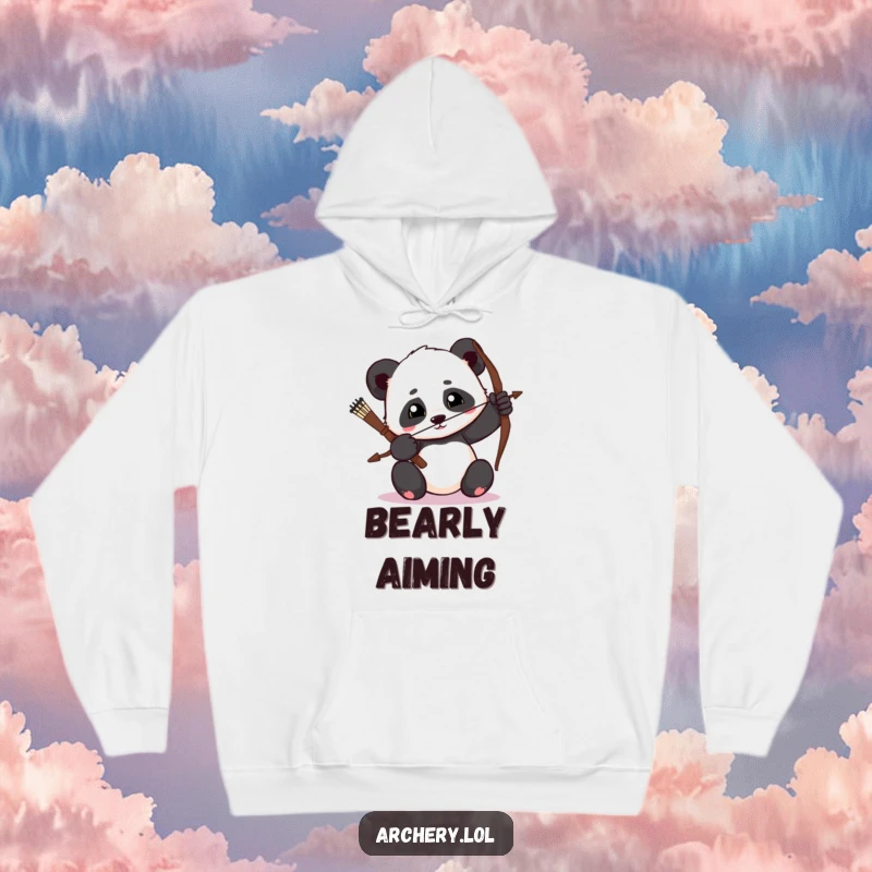Funny Panda Archer Hoodie: A cozy hoodie showcasing a determined panda intensely drawing its bow.